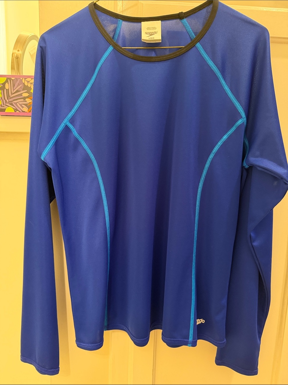 Speedo Womens Long Sleeve Royal Blue Rash Guard with Teal Stitching